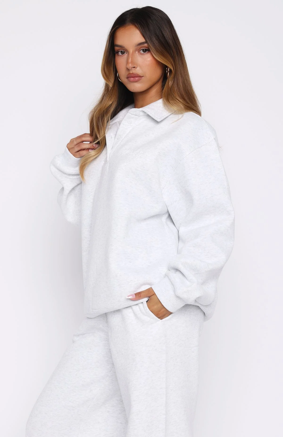 Chill Moves Oversized Henley Sweater Grey Marle - Image 3