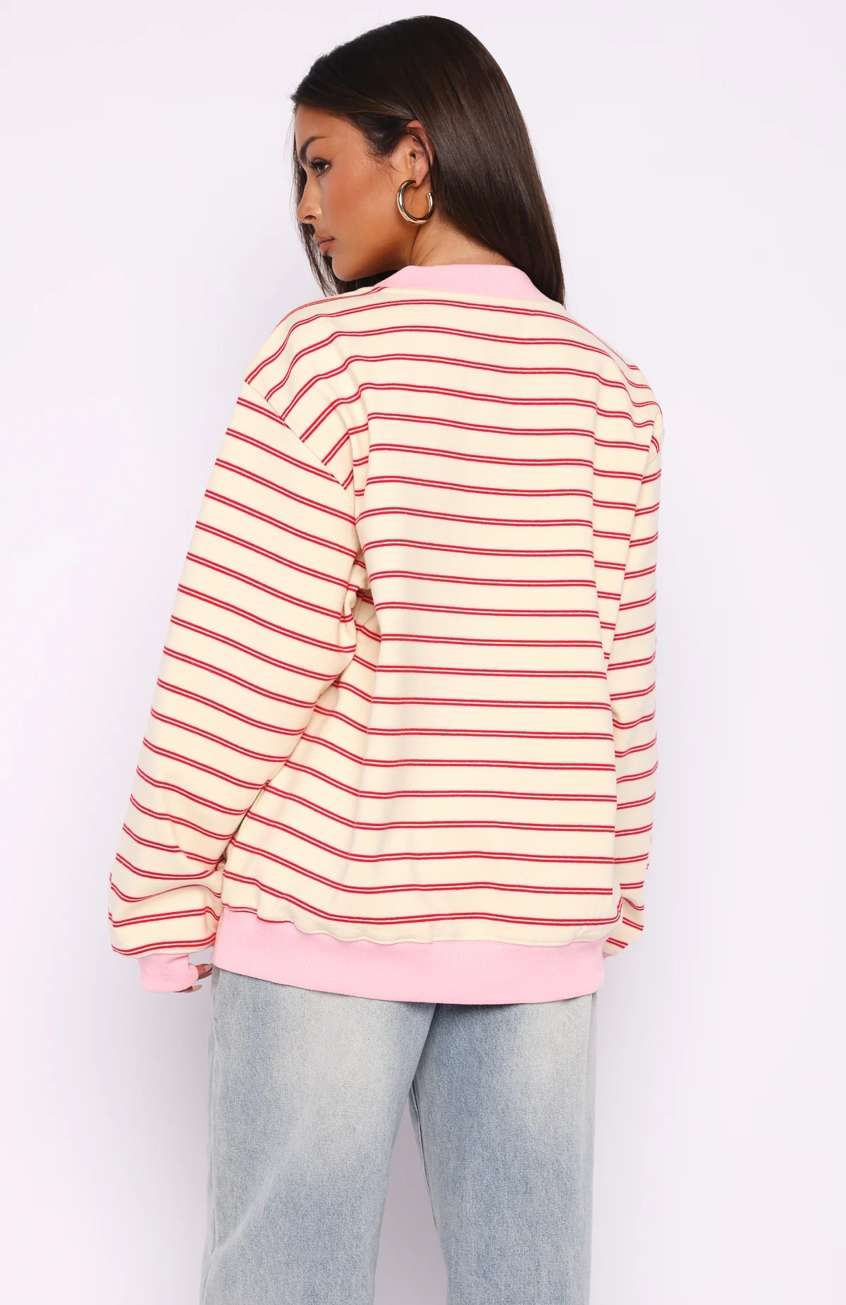 Happy Go Lucky Oversized Sweater Cream/Red Stripe - Image 4