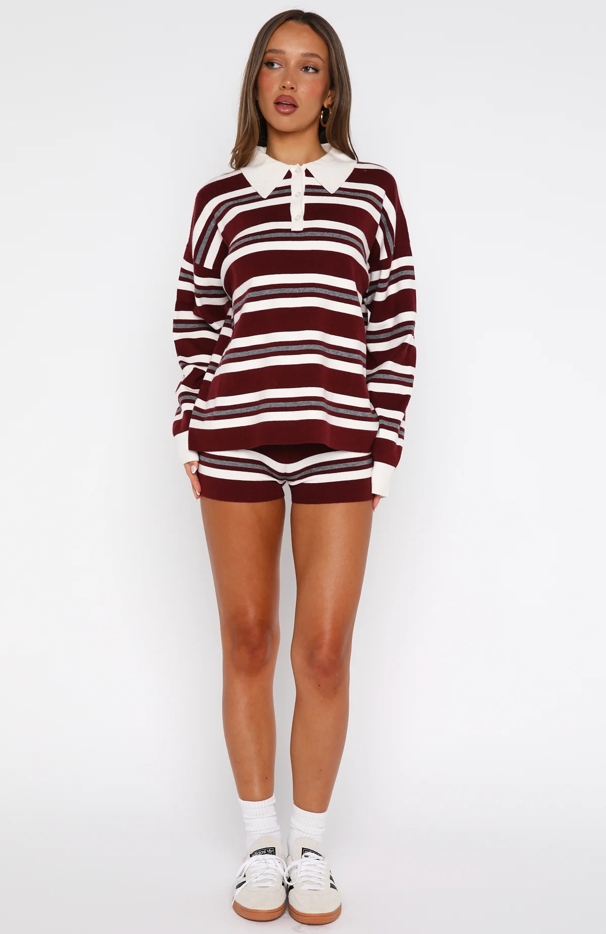 It's Ok, I'm Ok Knit Sweater Wine Stripe - Image 5