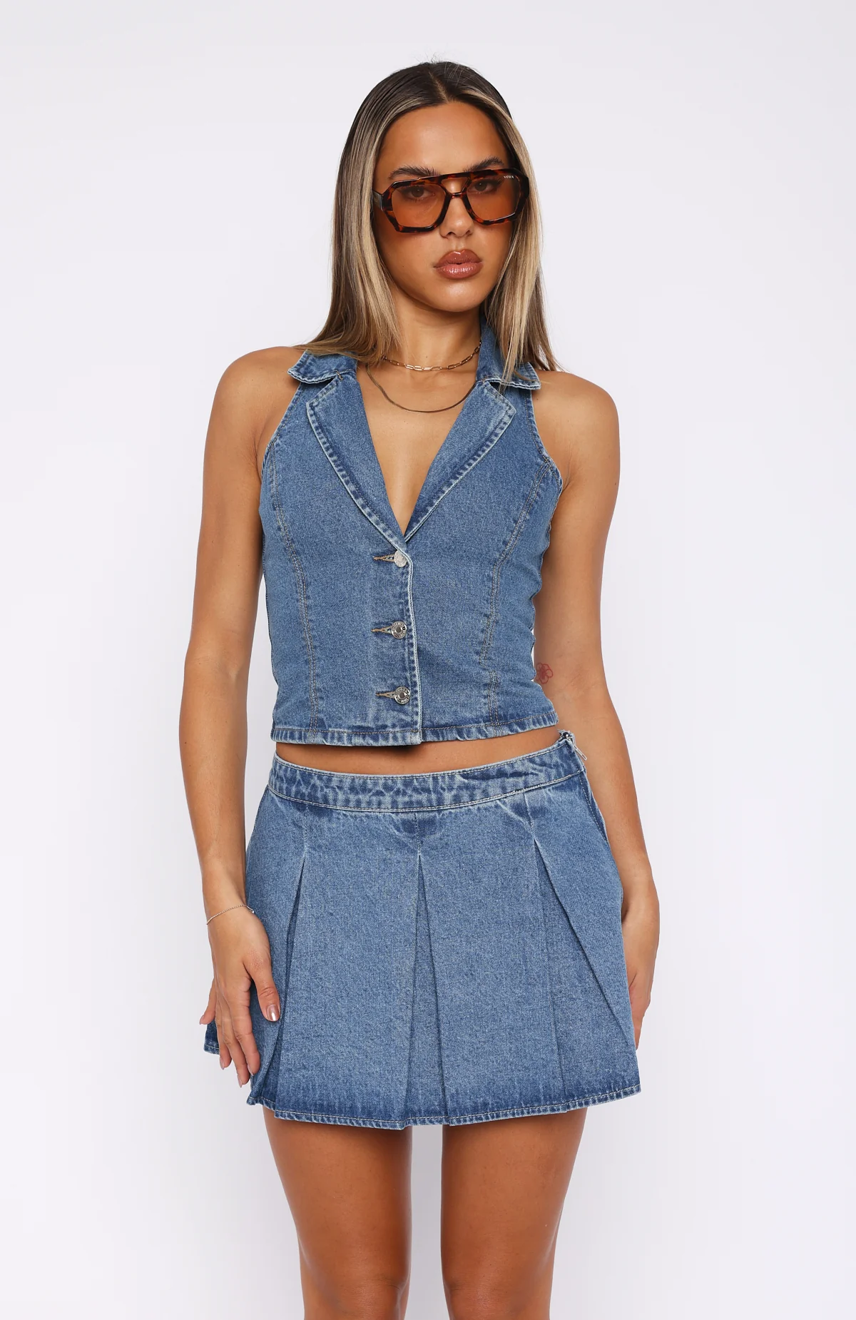 Midnight Whispers Denim Vest Mid Blue - Image 2
