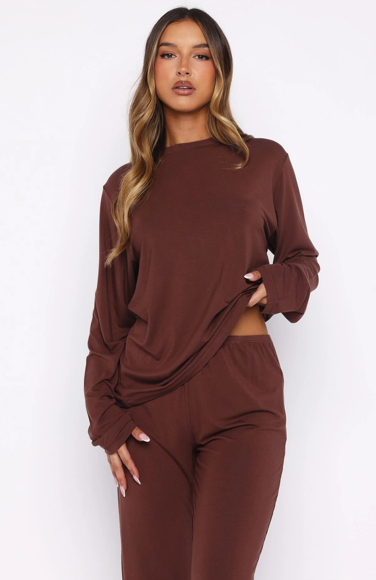 Slow Life Long Sleeve Pyjama Top Chocolate - Image 2