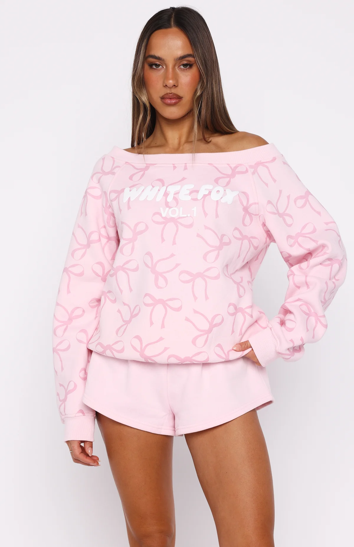 Vol. 1 Off Shoulder Printed Sweater Posy Bow - Image 2