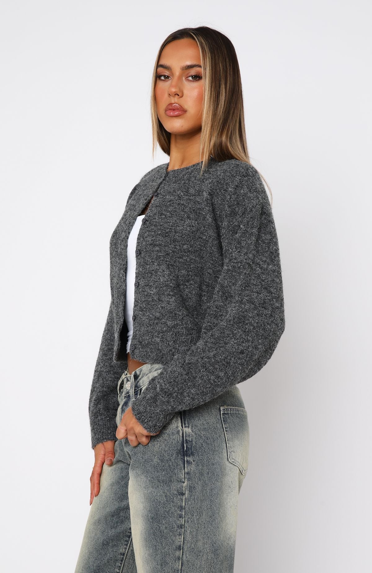 Warm Whispers Knit Cardigan Charcoal - Image 3