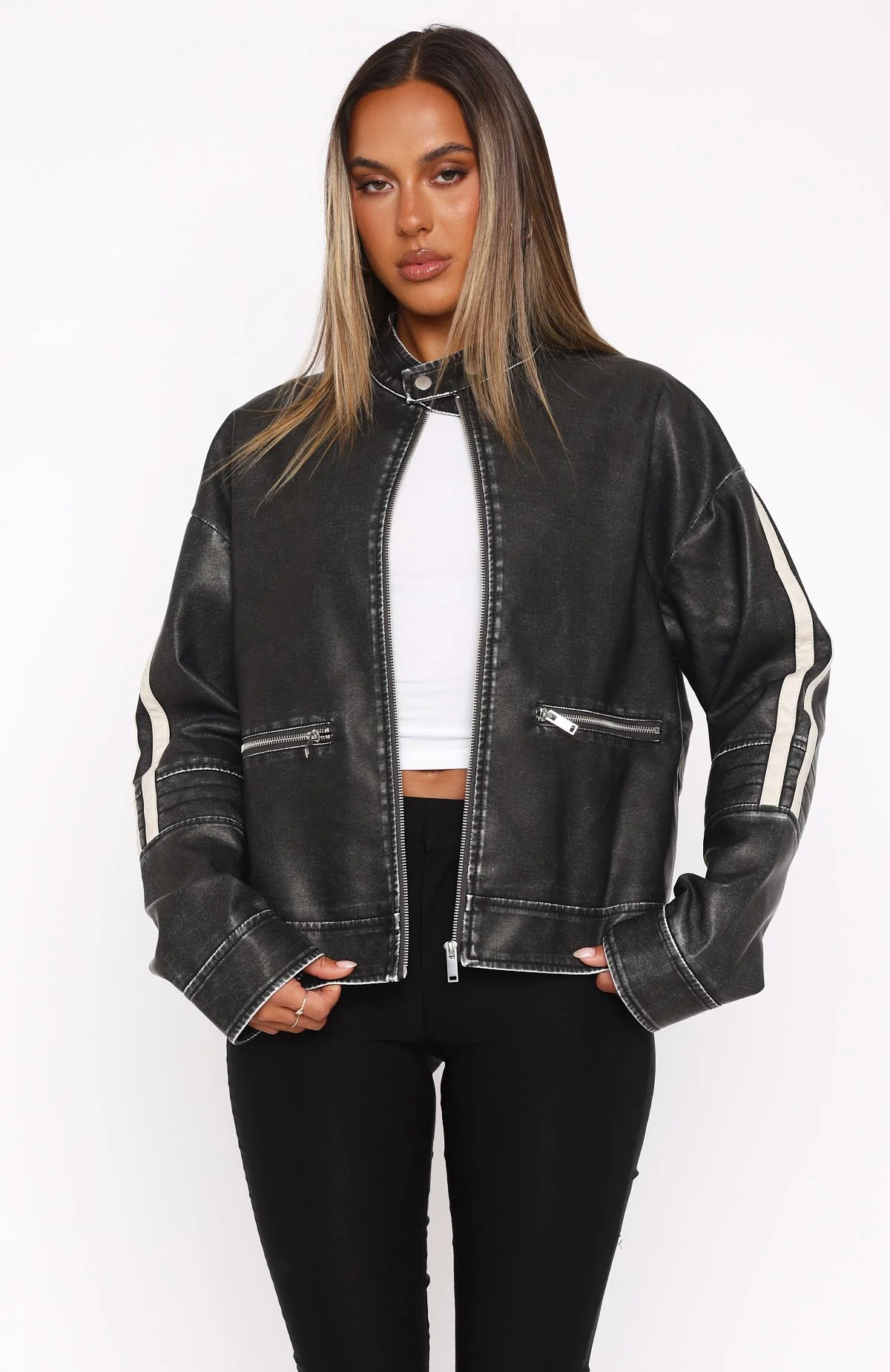 Wave Chaser PU Jacket Charcoal - Image 2